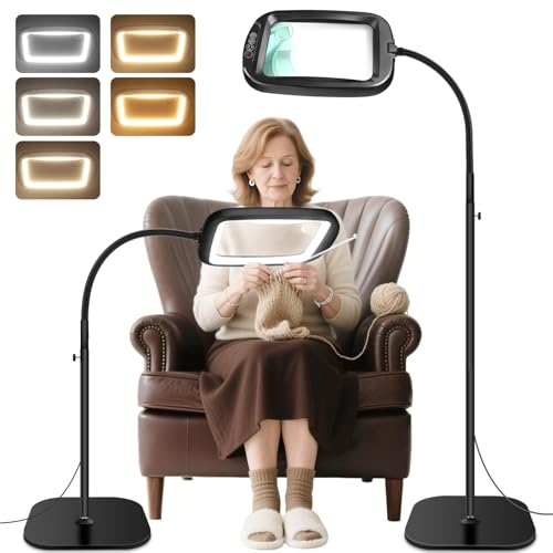 30X 10X Extra Large Floor Magnifying Glass with Light and Stand - color: Black