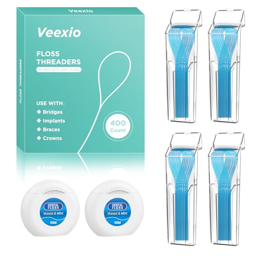 Floss Threaders 400 Count with 2 Pack 50M Mint-Flavored Waxed Dental Floss - color: Floss Threaders Set (W/ Dental Floss)