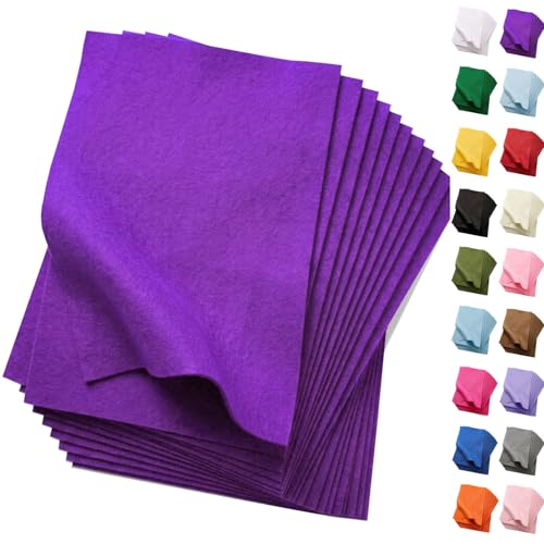 Soft Purple Felt Fabric Sheets for Crafts 8 x 12 Inch 20 Pcs 1.6mm Thick - color: Purple