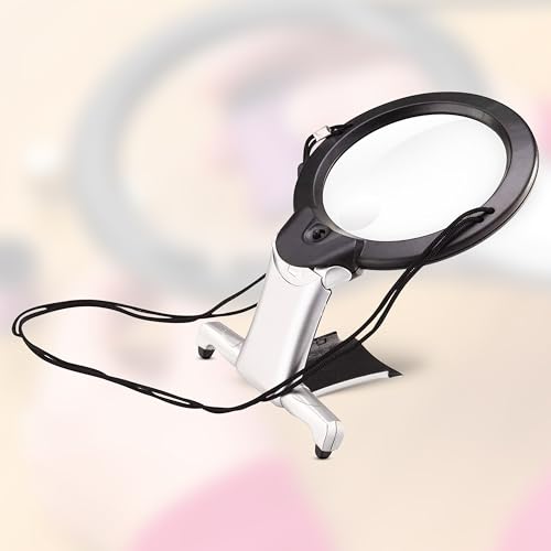 2X Hands Free Chest Rest LED Magnifier for Reading with 6X Spot Magnifying Glasses with Light for Sewing, Hobbies, Crafters, and DIY Projects – Adjustable Stand and Neck Cord for Seniors
