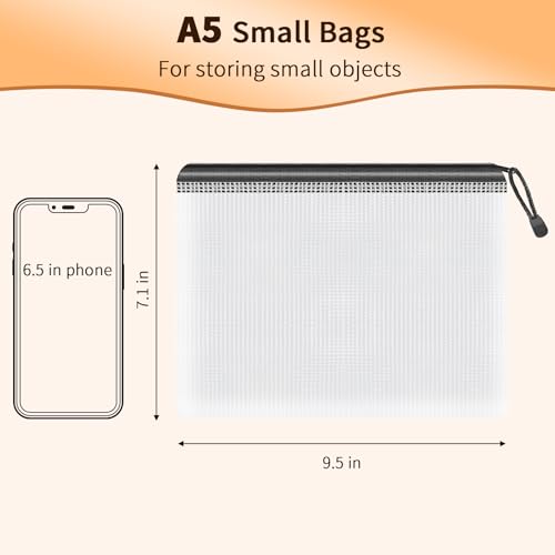 Umriox A5 Mesh Zipper Pouch Bags, 18 Pack Travel Bags, Office Supplies - color: Black, size: A5