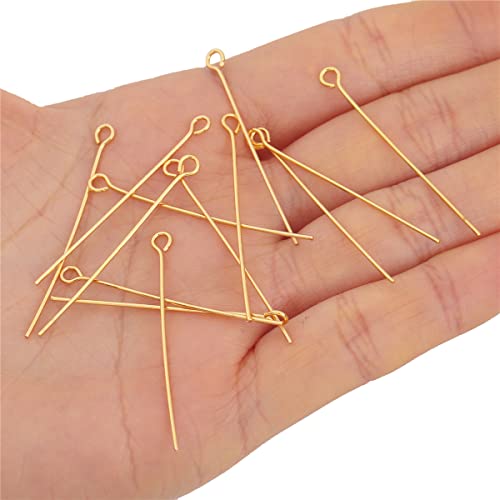 BEADIA 18K Gold Plated Open Eye Pins Non Tarnish 40mm 150pcs for Jewelry Making Findings - color: Open Eye Pins Gold, size: 40x0.7mm