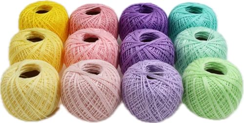 KCS Mercerized Pearl Cotton Thread Size 8 Crochet Needlework Embroidery Threads Ball (12, 12balls10) - color: 12balls10