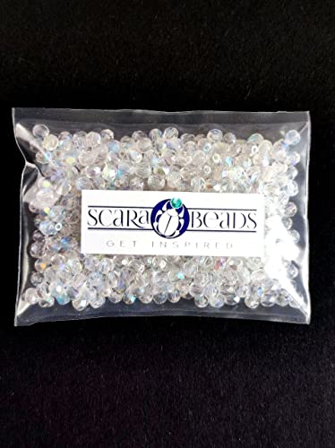 SCARA Beads 1.8 oz (50 g, cca 600pcs) Czech Glass Beads Faceted Round 4mm Crystal AB