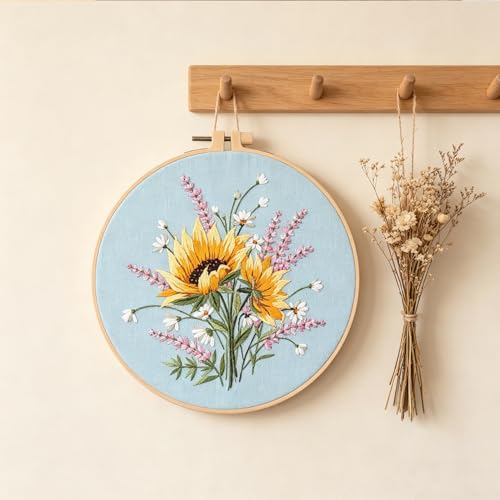 Silentsea Embroidery Kit – Sunny Sunflowers with Delicate Purple and White Floral Accents, Perfect for Beginners and Craft Lovers - color: Sunflower