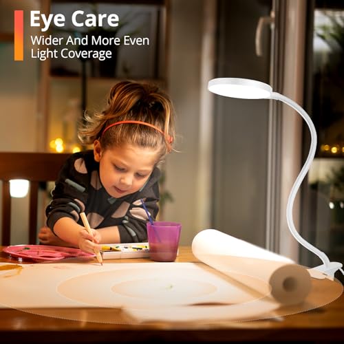 iFalarila Reading Light with Remote, LED Desk Lamp Clip on [1H Timer & Nightlight] RA>95 Dimmable Flexible Gooseneck, Reading Lamp with Clamp for Table - 4.7'' (Adapter Included) - style: 4.7'' White