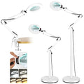 12X Real Glass Magnifying Glass with Light and Stand, LED 5 Color Modes, Stepless Dimmable Magnifying Floor Lamp, 3-in-1 Adjustable Swing Arm Lighted Magnifier Lamp with Clamp for Craft - White - color: White