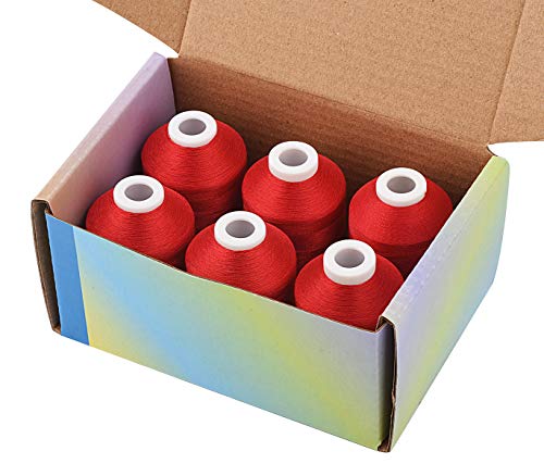 Simthread 6 Spools Red Machine Embroidery Thread 1000M(1100Yards) for Brother, Babylock, Janome, Pfaff, Singer, Bernina and Other Home Machines (Red) - color: Red