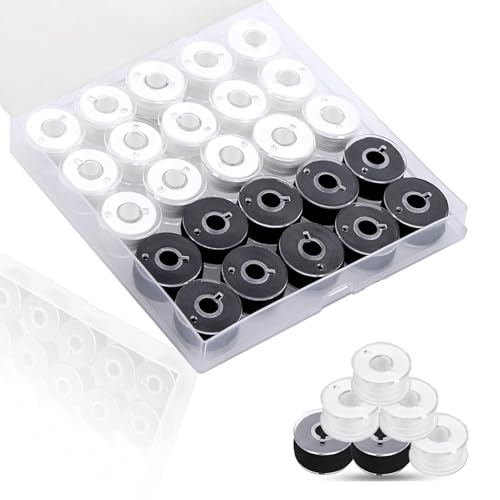 Sewing Thread Kit, 25 Pcs Bobbins for Sewing Machine, Size A SA156 Bobbin Thread for Brother Embroidery and Sewing Machines DIY Projects Black and White - color: 10 Black+15 White