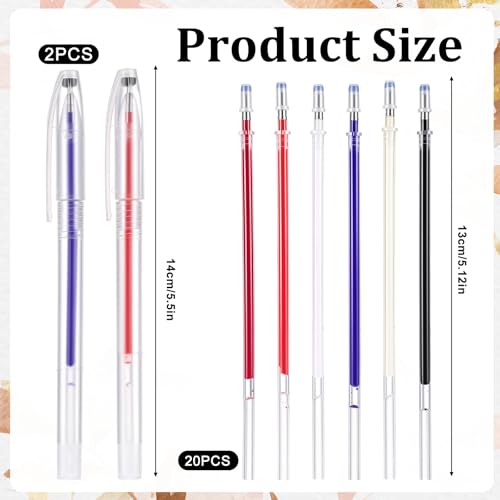 Heat Erasable Pens for Fabrics with 20 Refills, Fabric Marking Pens for Sewing, Quilting, Embroidery, Dressmaking and DIY Dressmaking, Heat Pen for Fabric, 6 Colors