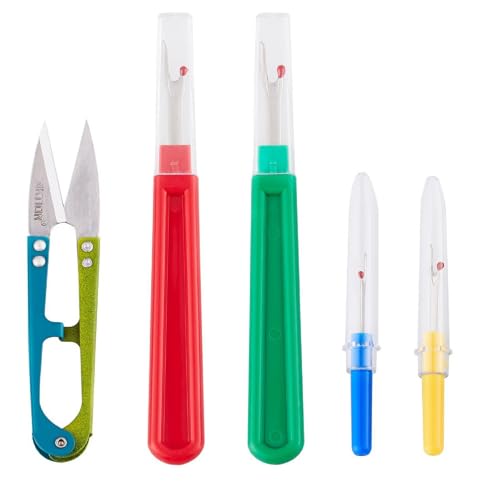 GDMINLO 5 Pieces Colorful Seam Ripper Assortment Thread Remover Kit 2 Big and 2 Small Handy Stitch Sewing Tools with 1 Scissors for Removing Unwanted Hems and Seams