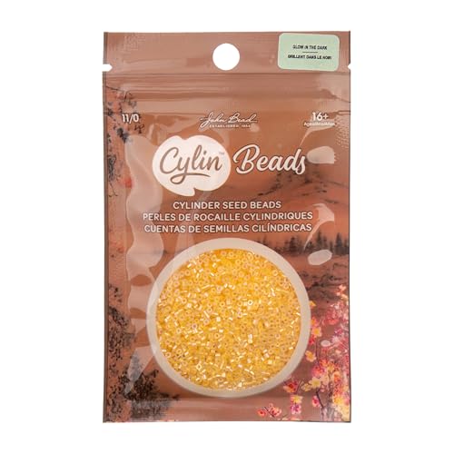 John Bead 25g Cylin Beads Gold Yellow Glow in Dark AB 11/0 Glass Cylindrical Seed Beads for Jewelry Bracelets Necklaces Earrings Making Embroidery - color: Gold Yellow Glow in Dark AB