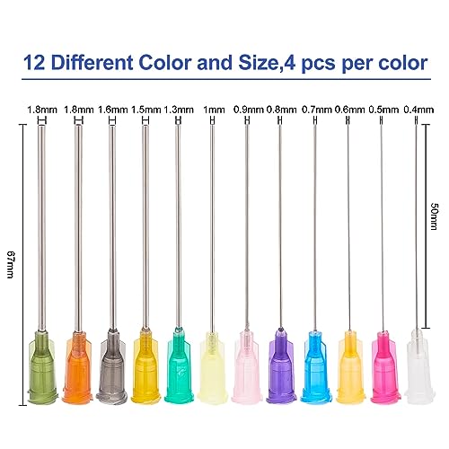 BENECREAT 48PCS 2 Inch 12 Different Gauge Blunt Tip Glue Bottle Needles Dispensing Needle with 304 Stainless Steel Pin for Refilling E-Liquid Inks - size: 2 Inch-12 Size