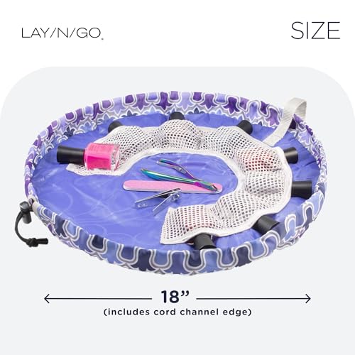 Lay-n-Go NailSpa Drawstring Cosmetic Bag - Portable Nail Supplies Organizer Bag w/ 8 Elastic Mesh Pockets & Circular Center -Durable, Machine Washable Nail Kit Organizer (18", Violet Floral [Purple]) - color: Violet Fem (Purple)