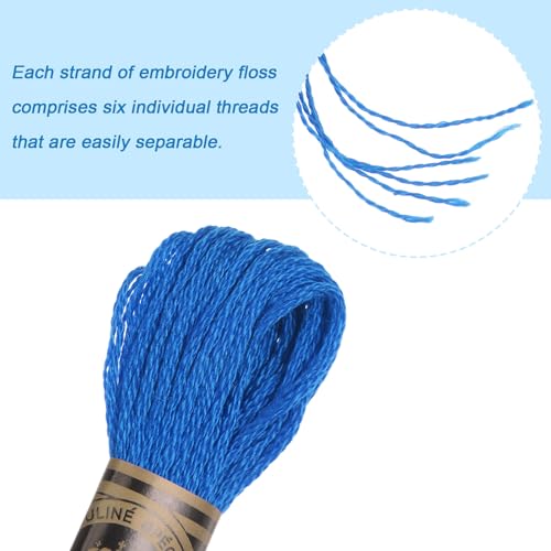 HARFINGTON 12 Skeins Embroidery Floss 8m Each Egyptian Long Fiber Cotton Cross Stitch Thread 26S/2x6 for Embroidery Projects Bracelet, Blue - color: Blue