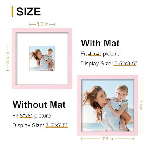 decorUhome 8x8 Picture Frame Fits 4x4 Photos with Mat, Pink - color: Pink, size: 8x8
