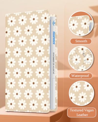 Slohif Car Registration and Insurance Holder with 2 Car Coasters, Elegant - color: Beige Daisy