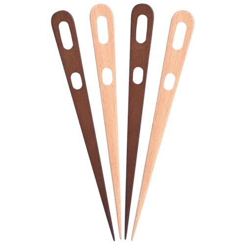 4pcs Tapestry Needles, Ymapinc Ergonomic Two-Eyed Yarn Weaving Needle, Multipurpose Nalbinding Needle for Knitting/Crochet, Walnut Wood Weaving Tools/Accessories