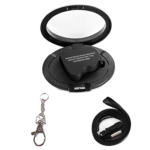 Jiusion 30X 60X Portable LED Lighted Jewelry Magnifier Dual Lens Eye Loupe - color: Black, size: Single Pack