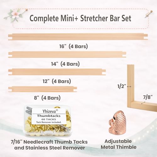 Yhizeva Mini+ Needlepoint Stretcher Bars Set, 8/12/14/16 Inch, 16 Bars - size: 8"/12"/14"/16" Set