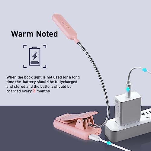 VAVOFO Rechargeable Book Light, Blue Light Blocking, Amber 1600K Clip On Reading Light, Eye Care 7 LEDs Kids Book Light for Reading in Bed with Power Indicator for Bookworms (Pink) - size: 1-Pack Pink