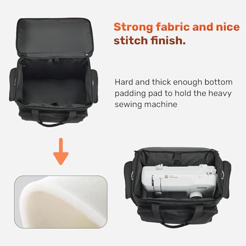 PENGDA 2 Layer Sewing Machine Case with Adjustable Shoulder Strap Sewing Machine Carrying Case Universal Tote Bag for Sewing Machine and Sewing Accessories Storage Black