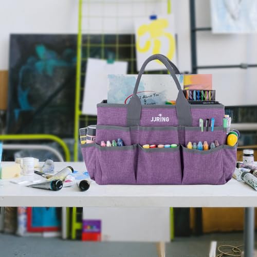 Craft Tote Bag Organizer For Art Storage With Multiple Pockets, Purple - color: Purple
