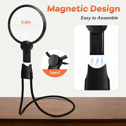 5X Neck Magnifying Glass with Light Hands Free for Reading,Seniors