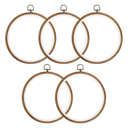 PATIKIL 5 Pieces 8 Inch Embroidery Hoops Frame Round Imitated Wood Circle Cross Stitch Hoop Ring for Embroidery Art Craft Handy Sewing Decoration - size: 8 Inch