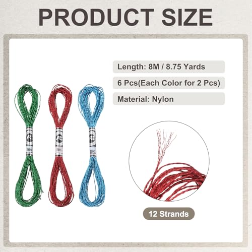 PATIKIL 6 Skeins Embroidery Floss, Metallic Embroidery Thread Nylon Threads Bracelets String for Cross-Stitch Hand Embroidery, Blue/Dark Green/Red - color: Blue/Dark Green/Red