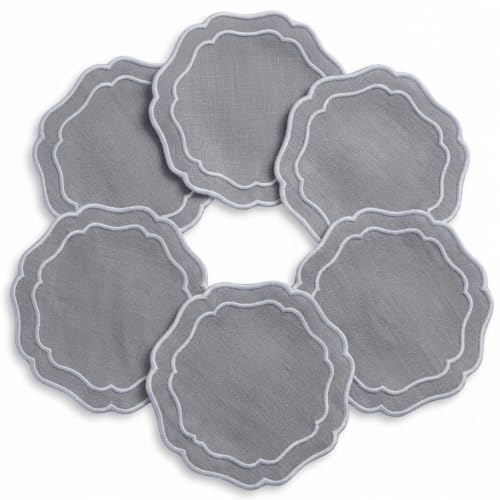 Linen Coasters for Drinks, Set of 6, 6 inch, Grey - color: 1245 - Grey, size: 6 inches