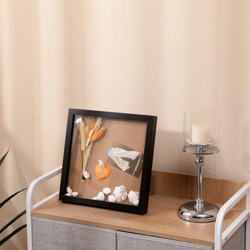 Muzilife 10x10 Shadow Box 3D Picture Frames, Wood, Real Glass, White,2 Pack - color: 2pc 10x10-black