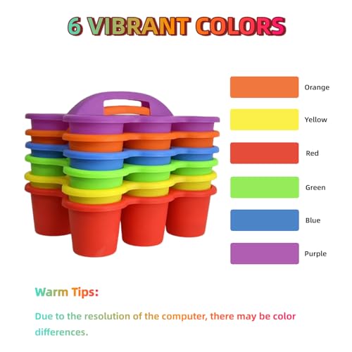 6 Pack Plastic Classroom Caddy Organizer with Handle,6 Compartment, Rainbow - color: Rainbow