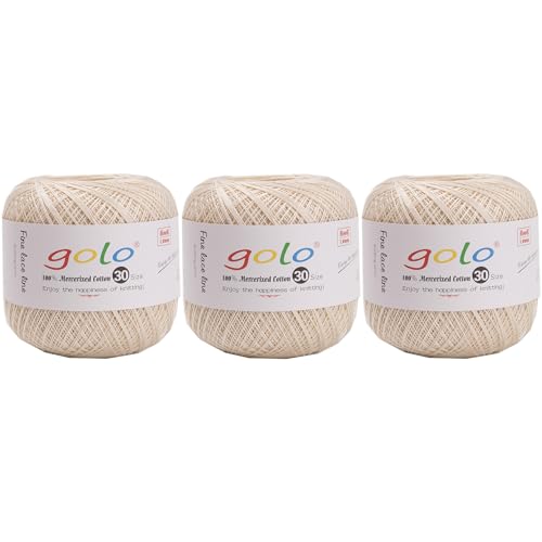 golo 3 Skeins Crochet Thread Size 30 Embroidery Thread Yarn for Hand Kniting Yarn for Tatting 702 - color: 000-702 Wheat