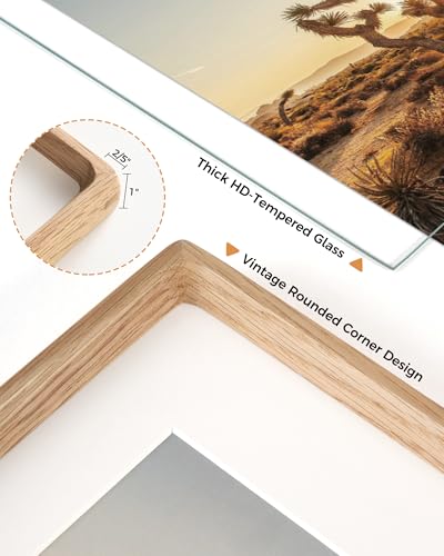 RICHFOCUS 4x6 Picture Frame USA-Sourced Natural Oak Solid Wood Photo Frame Handcrafted Rounded Corner Wooden Frame with Real Glass Display Photos 3x5 with Mat or 4x6 Without Mat, 2PCS - color: Oak, size: 4x6-2PCS