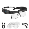 Magnifying Glasses with Light,0.75X-4.0X Magnifying Headset | Detachable 5 Lenses,3 LED Lights,Rechargeable Magnify Glasses, Hands Free Headband Magnifier for Close Work Hobby Crafts for Jewelry - color: Black
