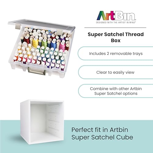 ArtBin Super Satchel Thread Box - Versatile Thread Storage for Sewing, Embroidery, and Quilting - 108 Pegs, Portable Design, Compatible with ArtBin Accessories - Made in USA, Transparent and Compact
