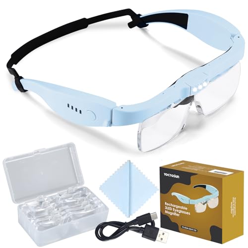 YOCTOSUN Magnifying Glass with Light, 0.75X-4.0X Headset Magnifier - color: Blue