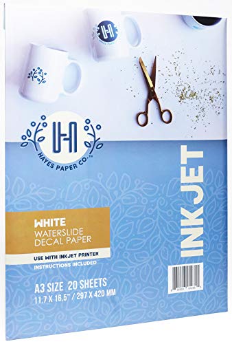 Hayes Paper, Waterslide Decal Paper INKJET WHITE 20 Sheets Premium Water Slide Transfer Paper, Bright White, A3 Size, 11.75 x 16.5 Inch - color: Inkjet - White, size: A3 - 20 Sheets