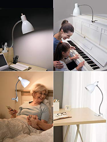 LALISU Desk lamp Eye-Caring Table Lamps, 360°Rotation Gooseneck Clip Lamp - color: White