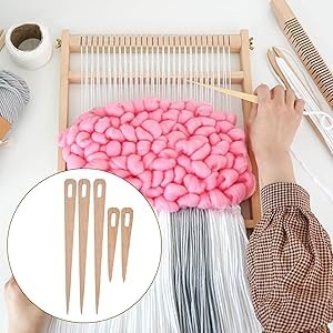 HEEPDD 5Pcs Hand Stick Wooden Knitting Eye Needle Tapestry Weaving Tools