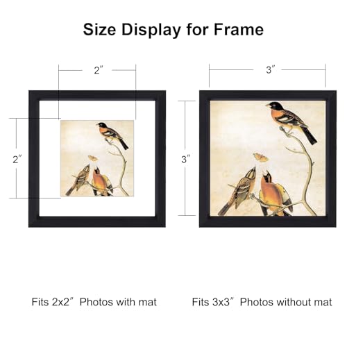 BKABOT 3x3 Black Square Picture Frame HD Glass 3Pack 2x2 Mat Wall Table - color: Black, size: 3x3