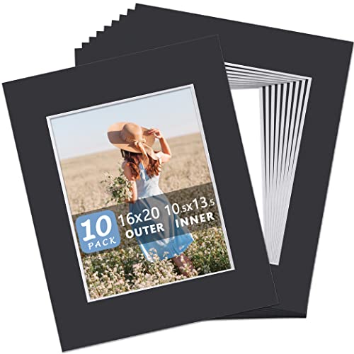 Somime 10 Pack Black Acid Free Precut Picture Mats 16x20 for 11x14 Photos - size: black 10pc precut 16x20