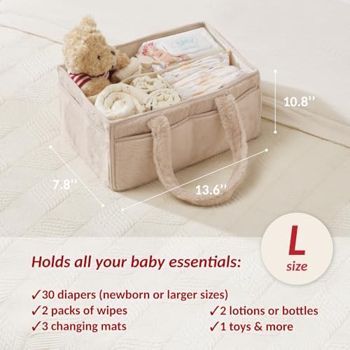 luxury little Soft Baby Diaper Caddy Organizer, Nursery Storage Basket with Removable Divider, Portable Baby Diapers Basket, Gifts for New Parent, Baby Shower, Newborn Must-Have Essentials, Ivory - color: Ivory