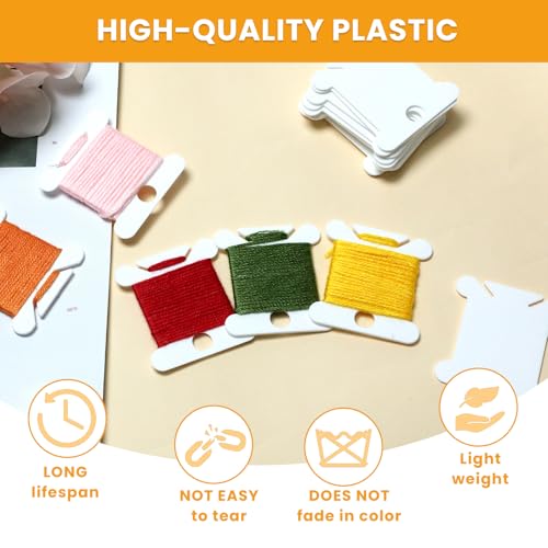 200 Pcs Embroidery Floss Bobbins, Cross Stitch Thread Storage Set, White Sewing Machine Bobbin, Plastic Thread Holder Sewing Storage for DIY Craft Cotton Thread Sewing Storage
