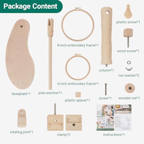 Airo Beech Adjustable Embroidery Hoop Stand,Cross Stitch Stand,Embroidery Hoop Holder,Wood Embroidery Stand with 2pcs Embroidery Hoops (6inch + 8inch), Rotatable, Tool-Free Installation