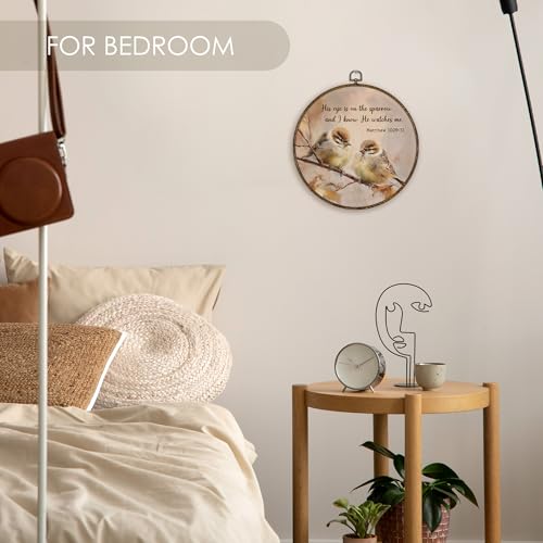 Fewgb Vintage Christian Sparrows Birds Round Wall Art Decor Framed for Bedroom, His Eye Is on the Sparrow Canvas Wall Art Prints Picture, Beige Fall Bible Verse Scripture Matthew Hanging Decor Artwork 10x10 - color: eye