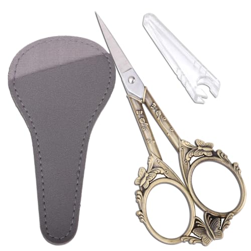Vintage Embroidery Scissors – 4.7in Sharp Straight Pointed Shears, Classic Small Detail Snips W/Sheath for Handcraft, Arts, Needlework, Sewing, Decoupage, Yarn, Fabric, Threads Fussy Cutting