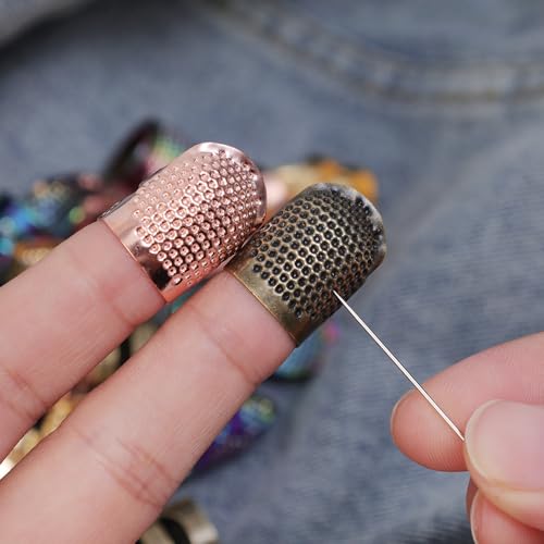 2PCS Adjustable Zinc Alloy Sewing Thimbles Finger Covers - Hand Working Making Fingertip Protectors (Bronze M) - color: Bronze M