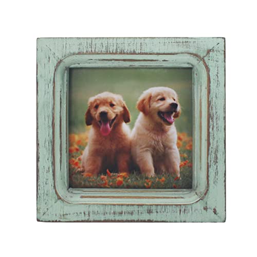 CVHOMEDECO. 4x4 Picture Frame Made of Solid Wood High Definition Glass Rustic Vintage Designs Small Photo Frame for Tabletop Display and Wall Mounting, Distress Teal - color: Distress Teal A, size: 4" X 4"